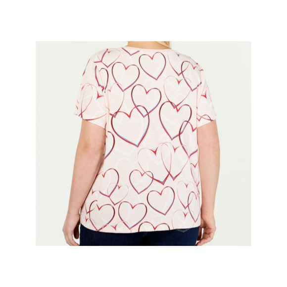 Tommy Hilfiger V-Neck Cotton T-‎ Shirt Pink Hearts Print , Size 1X - Picture 2 of 5